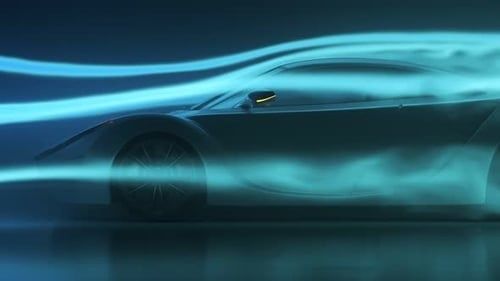 Dunkler futuristischer Sportwagen mit leuchtenden Luftströmungen
